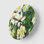 モネ – ホワイトクレマティス、有名なフローラ絵画ズ ラウンド壁時計 (傾斜)