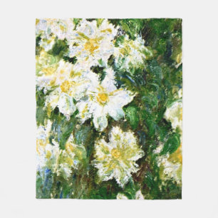 モネ-ホワイト·クレマティス、有名なフローラ絵画ズ フリースブランケット