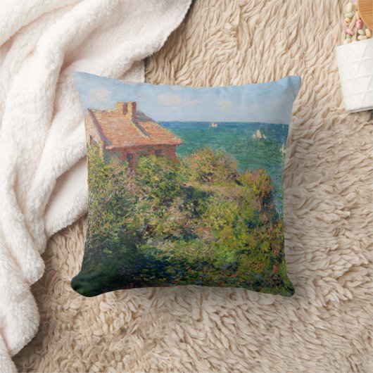 モネ：ヴァレンゲヴィルの芸術作品のフィッシャーマンズヴィレッジ クッション (ブランケット)