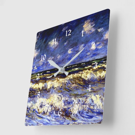 モネ – 嵐の海 スクエア壁時計 (傾斜)