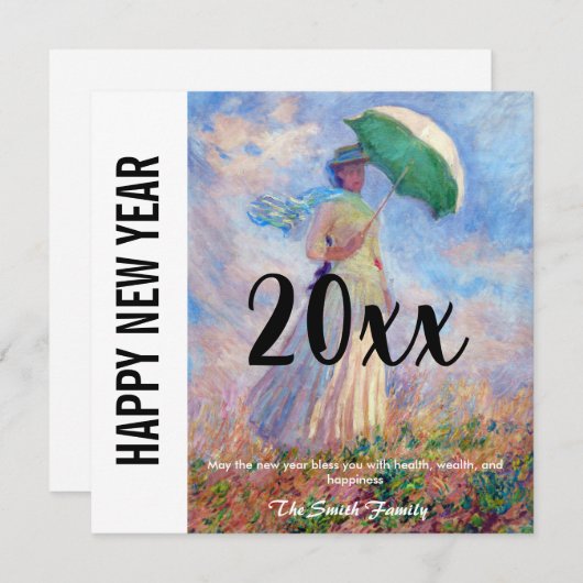 モネ – 新年おめでとう/パラソルを持った女性 シーズンカード (正面/裏面)