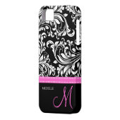 モノエレガントグラム付き白黒ダマスクパターン Case-Mate iPhoneケース (裏面左)