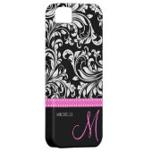 モノエレガントグラム付き白黒ダマスクパターン Case-Mate iPhoneケース (裏面/右)