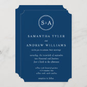 モノエレガントグラム·サークル·ネービー·ブ結婚ルーズ 招待状 (正面/裏面)