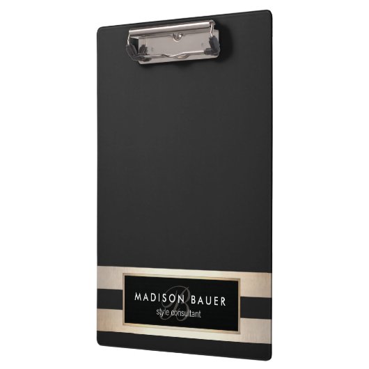 モノガエレガントムストライプのブラックと金フェイク箔 クリップボード (左)