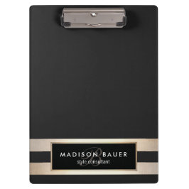 モノガエレガントムストライプのブラックと金フェイク箔 クリップボード