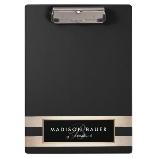 モノガエレガントムストライプのブラックと金フェイク箔 クリップボード (正面)