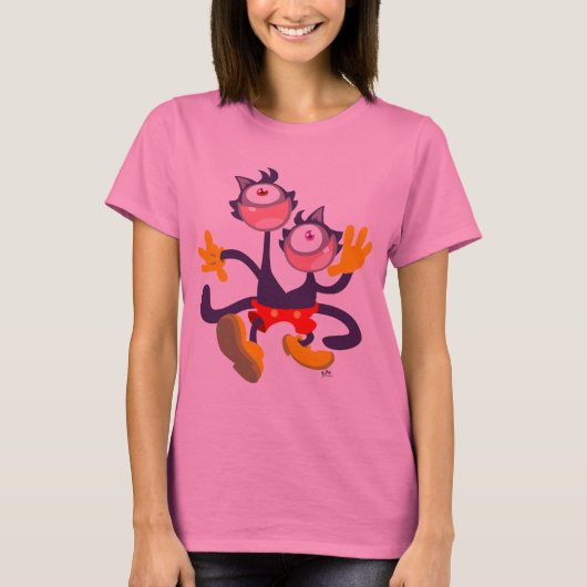 モノキュラーの猫がタンデムで歩く 女性用Tシャツ Tシャツ (正面)