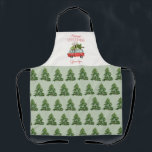 モノクモダンロミニマルクリスマス家族ベーキング エプロン<br><div class="desc">このおもしろい水色の車とクリスマスツリーのデザインとフェスティバルムードに入る。美しい手の赤い車と緑の木絵を描は、素朴で、トレンディー与え、スクリプトのフォントを褒め称える。文字はパーソナライズされたあなたの家族の名前とメッセージで特別な作ることができる。コレクションの一部。ギフト素晴らしアイディア</div>