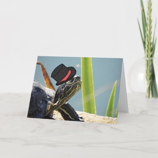 モノクルとトップハットのあいさつをした亀空白の カード (正面)