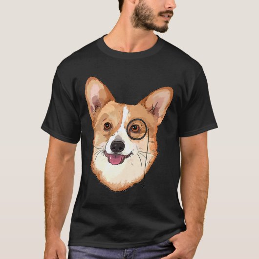 モノクルをしたヒップスター・コーギー Tシャツ (正面)