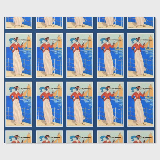 モノクル付きアールデコ航海の美しいファッション ラッピングペーパー (フラット)