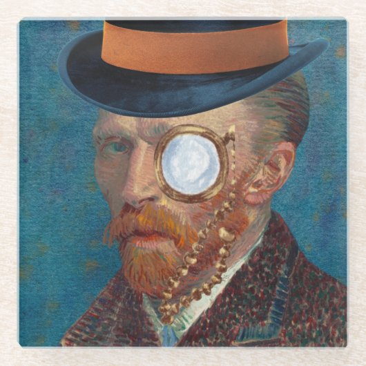 モノクレヴァンゴッホイントップハットガラスコースター ガラスコースター (正面)