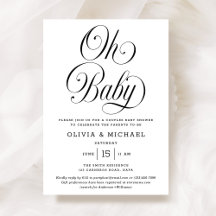 モノクロでエレガントなベビーシャワーの「Oh Baby」スクリプト