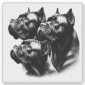 モノクロで上を見る3匹の犬 シール (正面)