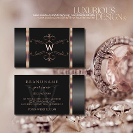 モノクロとバラの金ゴールド華美オーナメント（モノグラム） 名刺