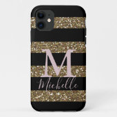 モノクロとフェイク金ゴールドのストライプグリッター Case-Mate iPhoneケース (裏面)