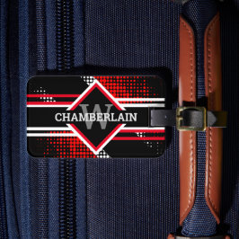 モノクロとブラックの二重線を使用したモノグラム ラゲッジタグ