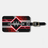 モノクロとブラックの二重線を使用したモノグラム ラゲッジタグ (正面横)