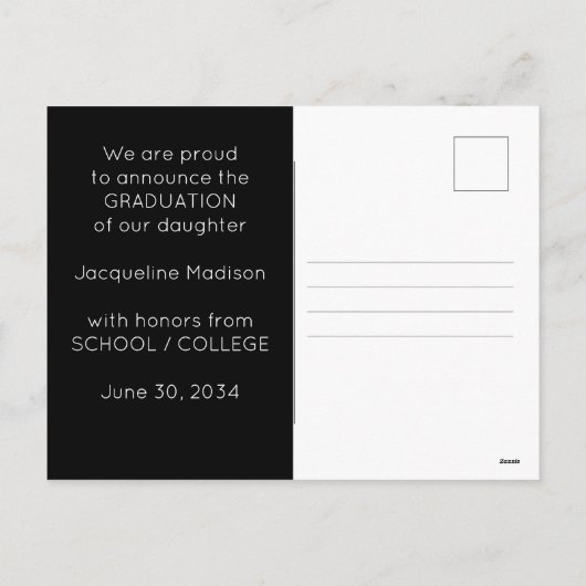 モノクロと金ゴールドの写真の卒業発表 シーズンポストカード (裏面)