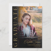モノクロと金ゴールドの写真の卒業発表 招待状 (正面)