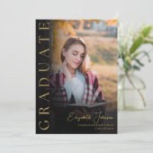 モノクロと金ゴールドの写真の卒業発表 招待状 (スタンド正面)