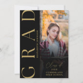 モノクロと金ゴールドの写真の卒業発表 招待状 (正面)