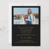 モノクロと金ゴールドの写真の卒業発表 招待状 (裏面)