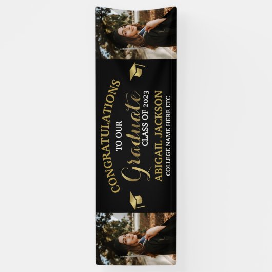 モノクロと金ゴールド写真の卒業祝い 横断幕 (縦)