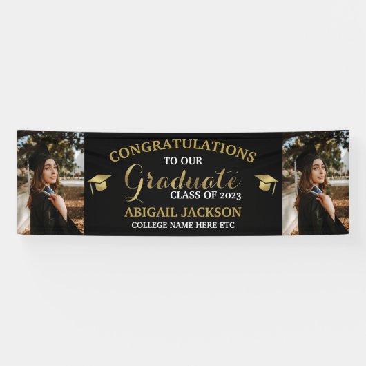 モノクロと金ゴールド写真の卒業祝い 横断幕 (横)