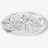 モノクロのお花のラインアートの紙製品 ペーパープレート (アングル)