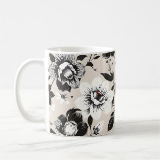 モノクロのお花 コーヒーマグカップ