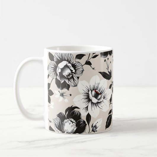 モノクロのお花 コーヒーマグカップ (左)