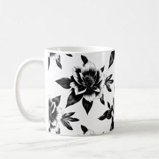 モノクロのお花 コーヒーマグカップ