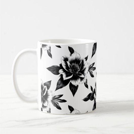 モノクロのお花 コーヒーマグカップ (左)