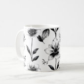 モノクロのお花 コーヒーマグカップ (正面左)
