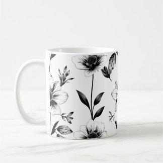 モノクロのお花 コーヒーマグカップ