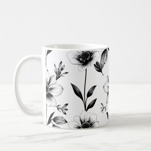 モノクロのお花 コーヒーマグカップ (左)