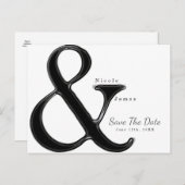 モノクロのアンパサンド結婚式 Save the Date 案内ポストカード (正面/裏面)
