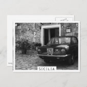 モノクロのイタリアのヴィンテージFIAT車 ポストカード (正面/裏面)