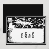 モノクロのイベントうさぎと巻き紙のプラン 招待状 (正面/裏面)