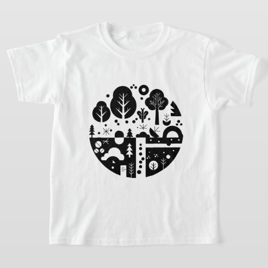 モノクロのイラスト Tシャツ (レイダウン)