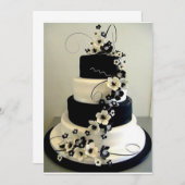 モノクロのウェディングケーキの招待状 招待状 (正面/裏面)