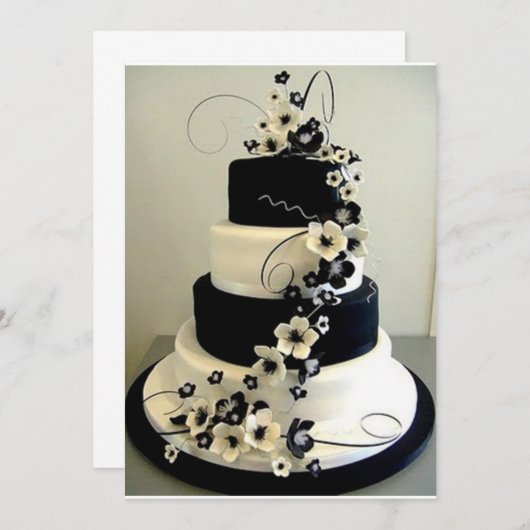 モノクロのウェディングケーキの招待状 招待状 (正面/裏面)