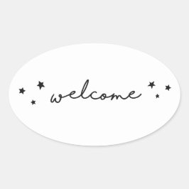 モノクロのウェルカムカリグラフィー。現代風シンプルデザイン 楕円形シール