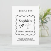 モノクロのウェーブがかったレトロな結婚前お祝いパーティー、マティーニ 招待状 (スタンド正面)