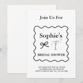 モノクロのウェーブがかったレトロな結婚前お祝いパーティー、マティーニ 招待状 (正面/裏面)