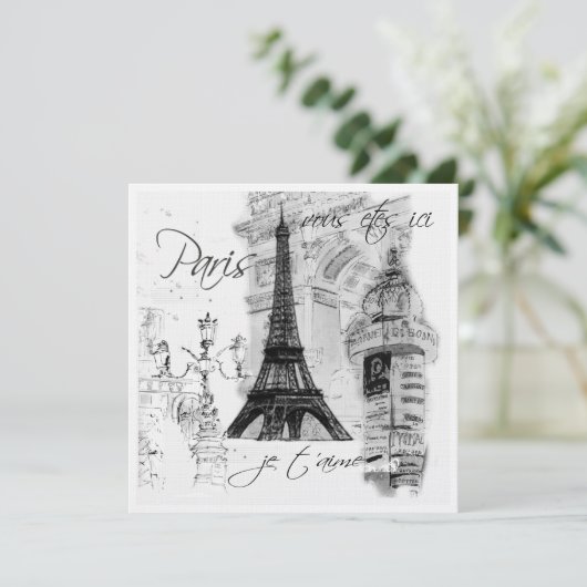 モノクロのエッフェル塔の風景 招待状 (スタンド正面)