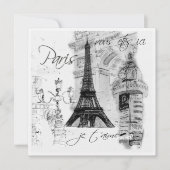 モノクロのエッフェル塔の風景 招待状 (正面)