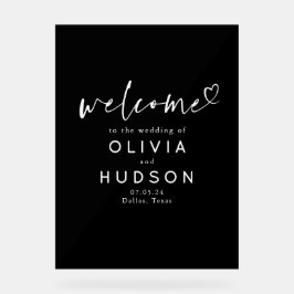 モノクロのエレガントでミニマルなウェディングウェルカム アクリルサイン